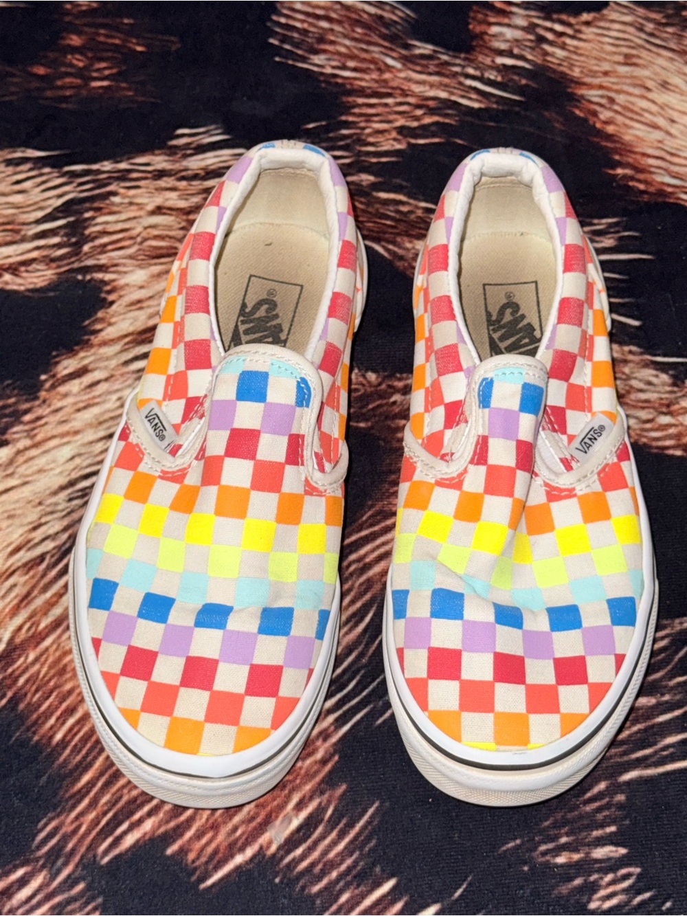 Vans Kids Rainbow Checkerboard Slip-On Shoes 3Y
